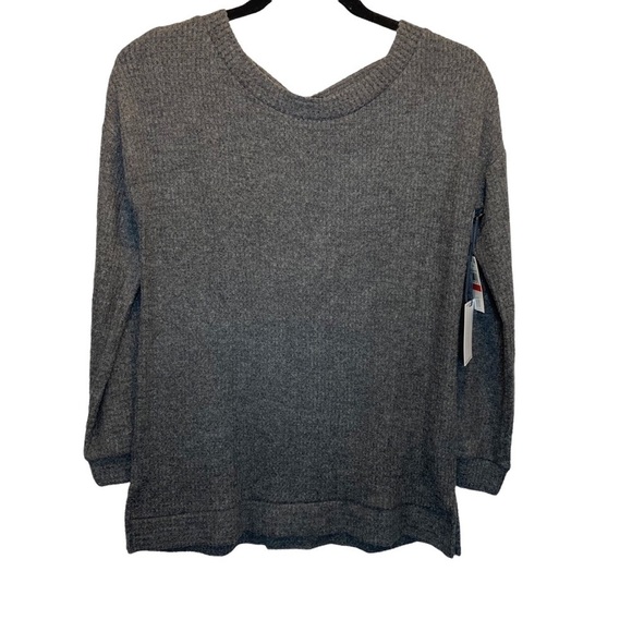 1. State Lattice V-Back Waffle Weave Sweater in Medium Heather Grey XS New - Picture 2 of 8